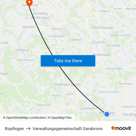 Bopfingen to Verwaltungsgemeinschaft Gerabronn map