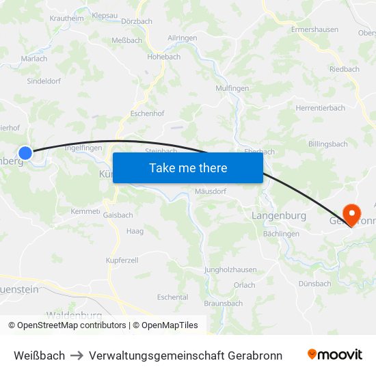 Weißbach to Verwaltungsgemeinschaft Gerabronn map