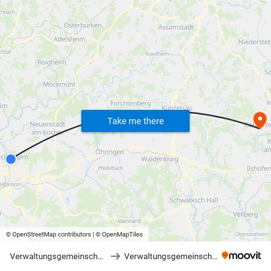 Verwaltungsgemeinschaft Neckarsulm to Verwaltungsgemeinschaft Gerabronn map