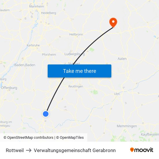 Rottweil to Verwaltungsgemeinschaft Gerabronn map