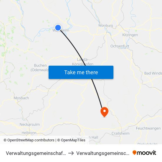 Verwaltungsgemeinschaft Kreuzwertheim to Verwaltungsgemeinschaft Gerabronn map