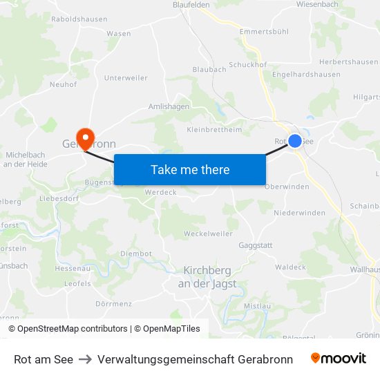 Rot am See to Verwaltungsgemeinschaft Gerabronn map