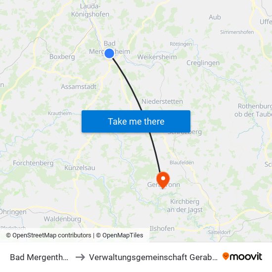 Bad Mergentheim to Verwaltungsgemeinschaft Gerabronn map