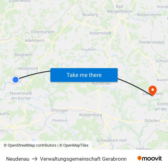 Neudenau to Verwaltungsgemeinschaft Gerabronn map