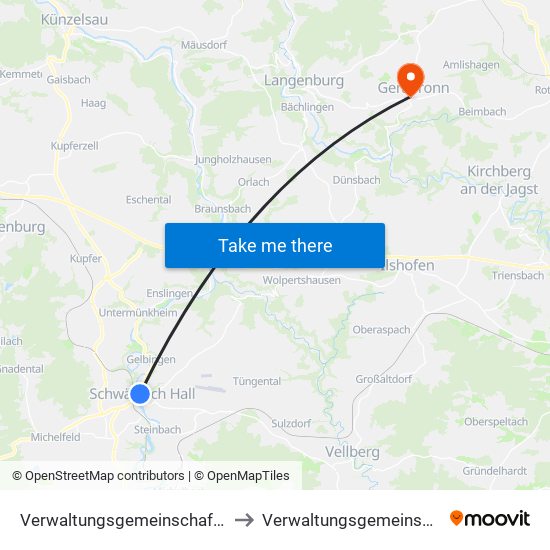 Verwaltungsgemeinschaft Schwäbisch Hall to Verwaltungsgemeinschaft Gerabronn map