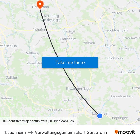 Lauchheim to Verwaltungsgemeinschaft Gerabronn map