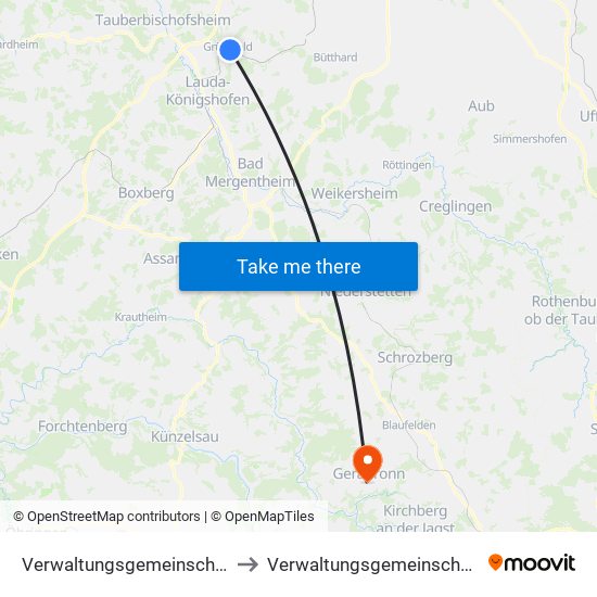 Verwaltungsgemeinschaft Grünsfeld to Verwaltungsgemeinschaft Gerabronn map