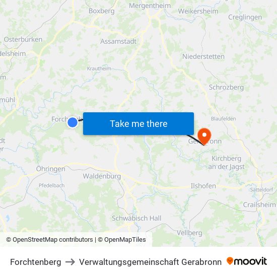 Forchtenberg to Verwaltungsgemeinschaft Gerabronn map