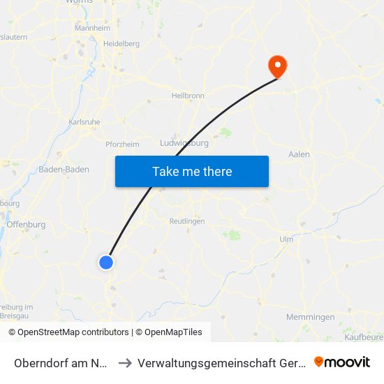 Oberndorf am Neckar to Verwaltungsgemeinschaft Gerabronn map