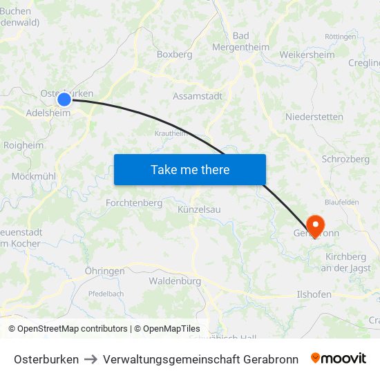Osterburken to Verwaltungsgemeinschaft Gerabronn map