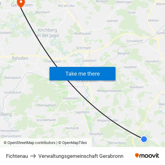 Fichtenau to Verwaltungsgemeinschaft Gerabronn map