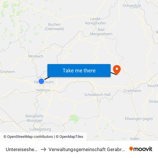 Untereisesheim to Verwaltungsgemeinschaft Gerabronn map