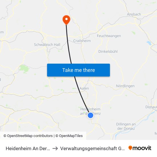 Heidenheim An Der Brenz to Verwaltungsgemeinschaft Gerabronn map