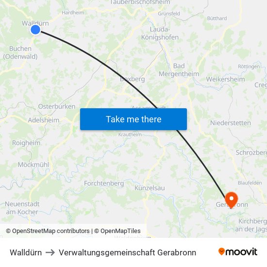 Walldürn to Verwaltungsgemeinschaft Gerabronn map