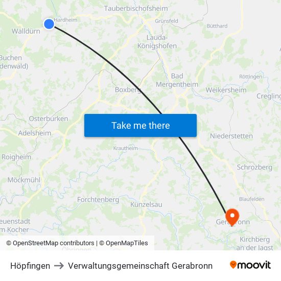 Höpfingen to Verwaltungsgemeinschaft Gerabronn map