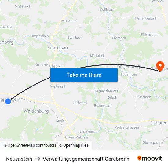 Neuenstein to Verwaltungsgemeinschaft Gerabronn map