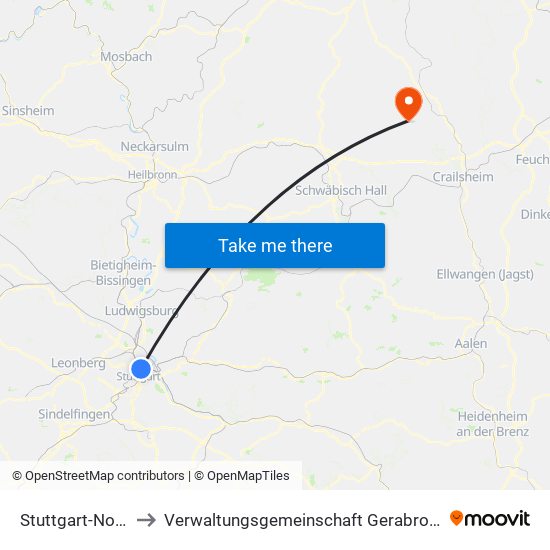 Stuttgart-Nord to Verwaltungsgemeinschaft Gerabronn map