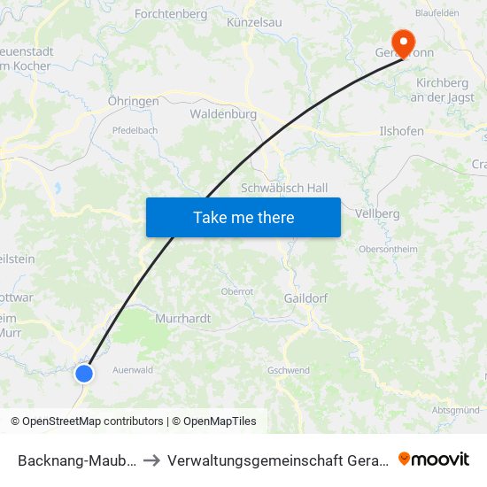 Backnang-Maubach to Verwaltungsgemeinschaft Gerabronn map