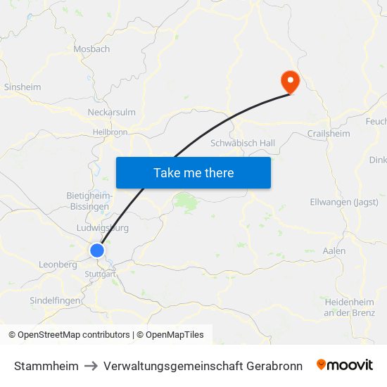 Stammheim to Verwaltungsgemeinschaft Gerabronn map