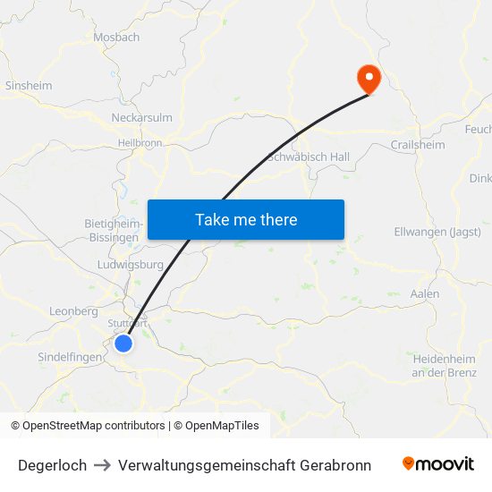 Degerloch to Verwaltungsgemeinschaft Gerabronn map