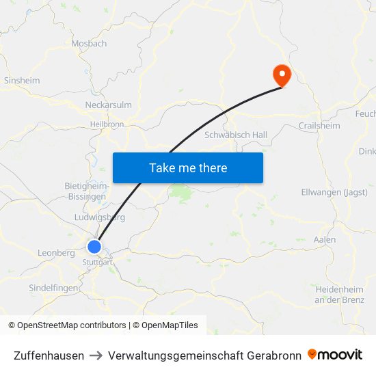 Zuffenhausen to Verwaltungsgemeinschaft Gerabronn map