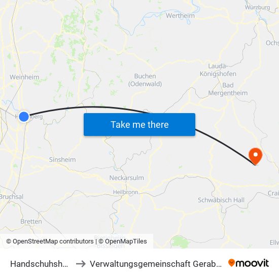 Handschuhsheim to Verwaltungsgemeinschaft Gerabronn map