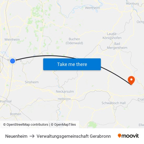 Neuenheim to Verwaltungsgemeinschaft Gerabronn map