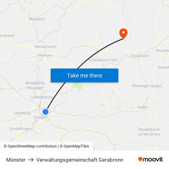 Münster to Verwaltungsgemeinschaft Gerabronn map