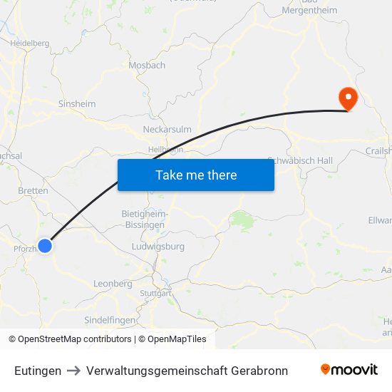 Eutingen to Verwaltungsgemeinschaft Gerabronn map