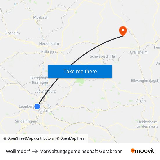 Weilimdorf to Verwaltungsgemeinschaft Gerabronn map