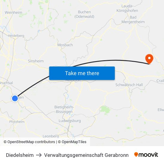 Diedelsheim to Verwaltungsgemeinschaft Gerabronn map