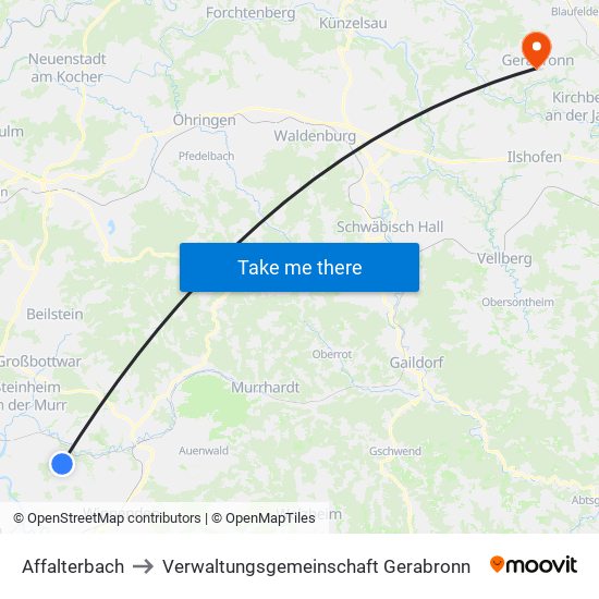 Affalterbach to Verwaltungsgemeinschaft Gerabronn map