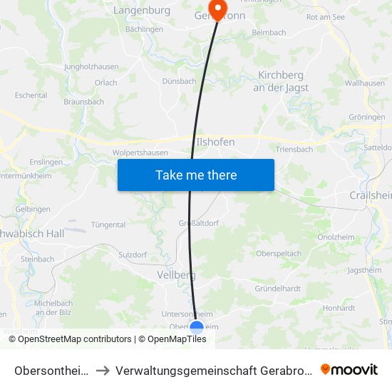Obersontheim to Verwaltungsgemeinschaft Gerabronn map