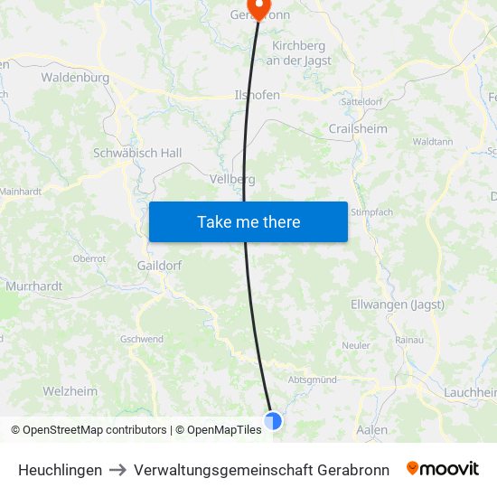 Heuchlingen to Verwaltungsgemeinschaft Gerabronn map