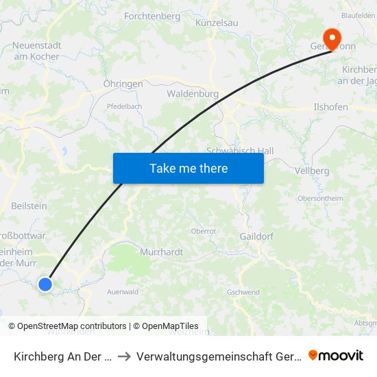 Kirchberg An Der Murr to Verwaltungsgemeinschaft Gerabronn map