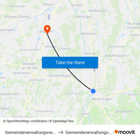 Gemeindeverwaltungsverband Rot-Tannheim to Gemeindeverwaltungsverband Laupheim map