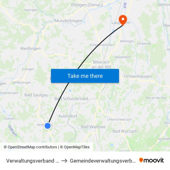 Verwaltungsverband Altshausen to Gemeindeverwaltungsverband Laupheim map