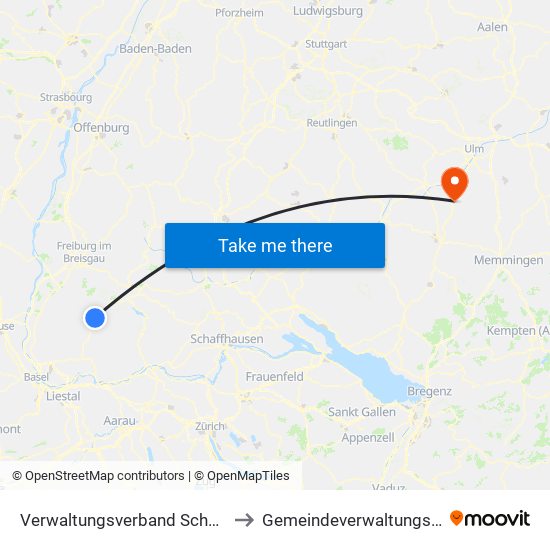 Verwaltungsverband Schönau Im Schwarzwald to Gemeindeverwaltungsverband Laupheim map