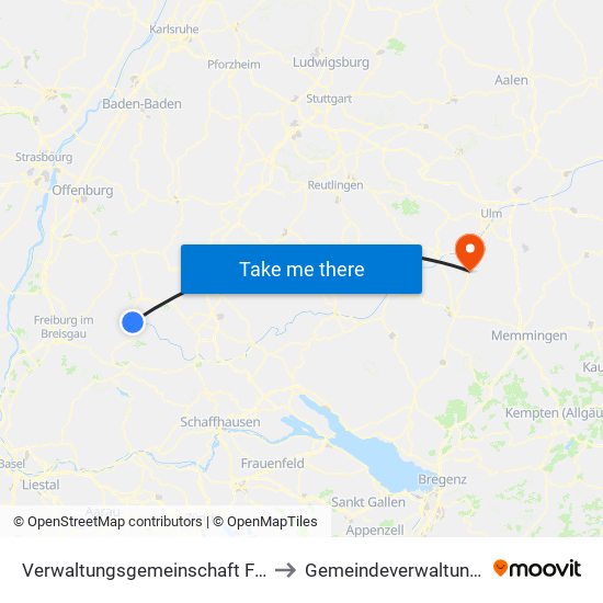 Verwaltungsgemeinschaft Furtwangen Im Schwarzwald to Gemeindeverwaltungsverband Laupheim map