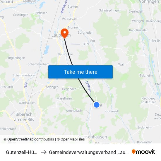 Gutenzell-Hürbel to Gemeindeverwaltungsverband Laupheim map