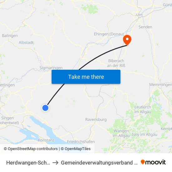 Herdwangen-Schönach to Gemeindeverwaltungsverband Laupheim map