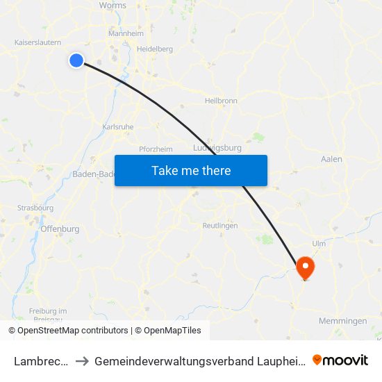 Lambrecht to Gemeindeverwaltungsverband Laupheim map