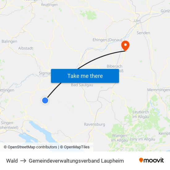 Wald to Gemeindeverwaltungsverband Laupheim map