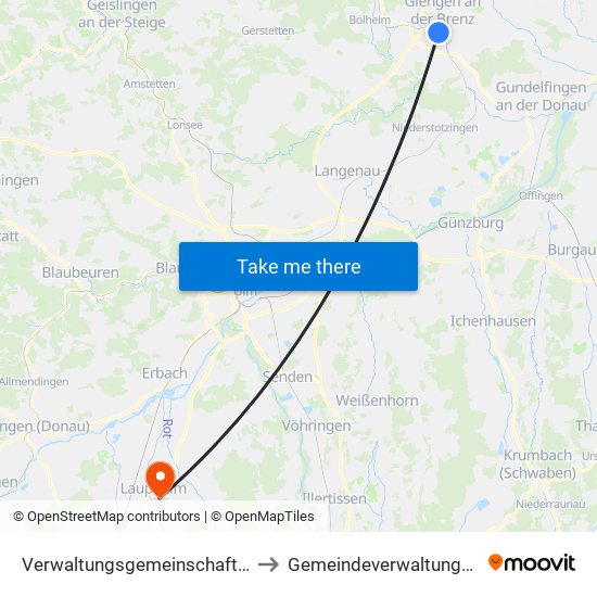 Verwaltungsgemeinschaft Giengen An Der Brenz to Gemeindeverwaltungsverband Laupheim map