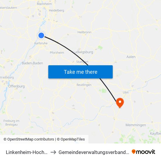 Linkenheim-Hochstetten to Gemeindeverwaltungsverband Laupheim map