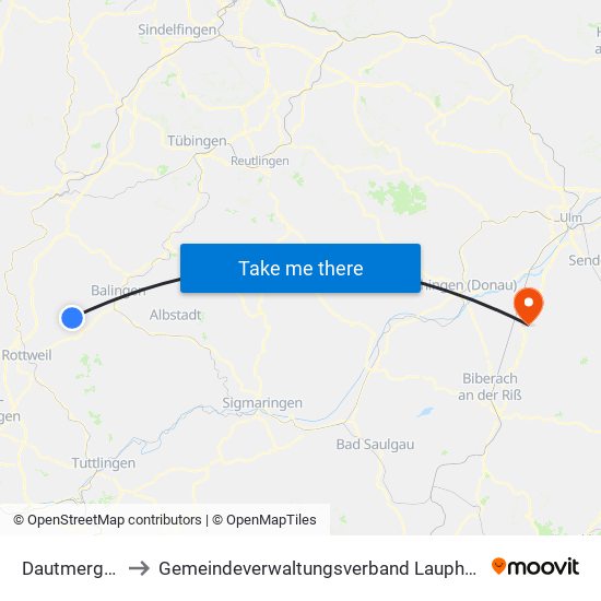 Dautmergen to Gemeindeverwaltungsverband Laupheim map