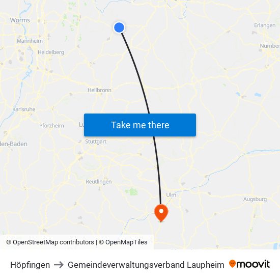 Höpfingen to Gemeindeverwaltungsverband Laupheim map