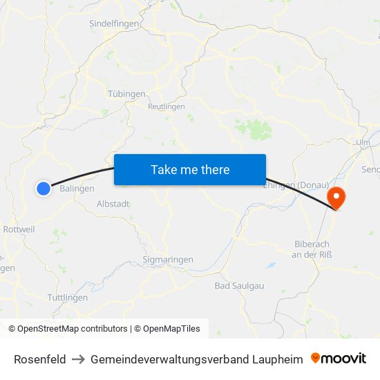 Rosenfeld to Gemeindeverwaltungsverband Laupheim map