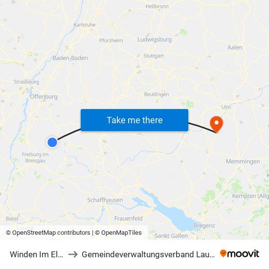 Winden Im Elztal to Gemeindeverwaltungsverband Laupheim map