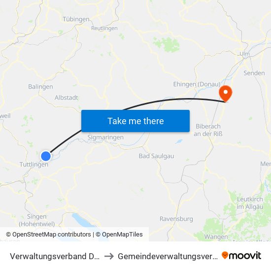 Verwaltungsverband Donau-Heuberg to Gemeindeverwaltungsverband Laupheim map